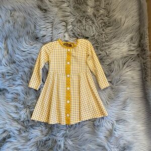 Ruffle Butts Yellow Gingham Girls Toddler Dress with White Accents Buttons